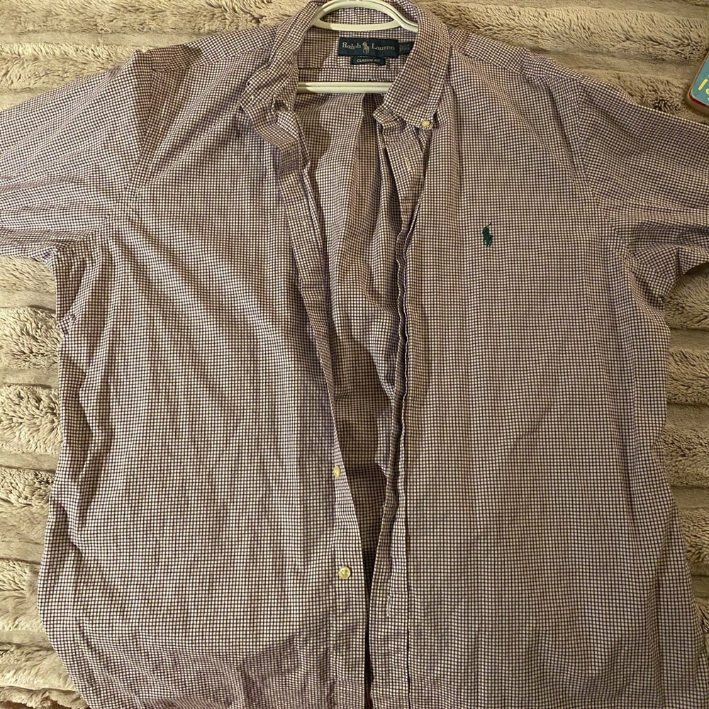 Ralph Lauren plaid dress shirt purple in color.